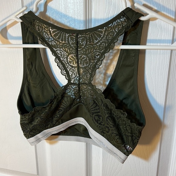 Xhilaration Army Green Ribbed Lace Racerback Bralette Small - Picture 4 of 5